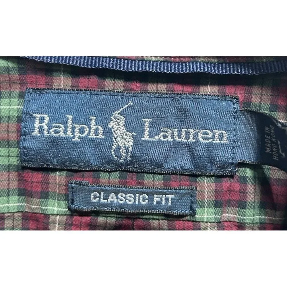 Polo‎ Ralph Lauren Classic Fit Long Sleeve Button Down Red Green Checkered Large